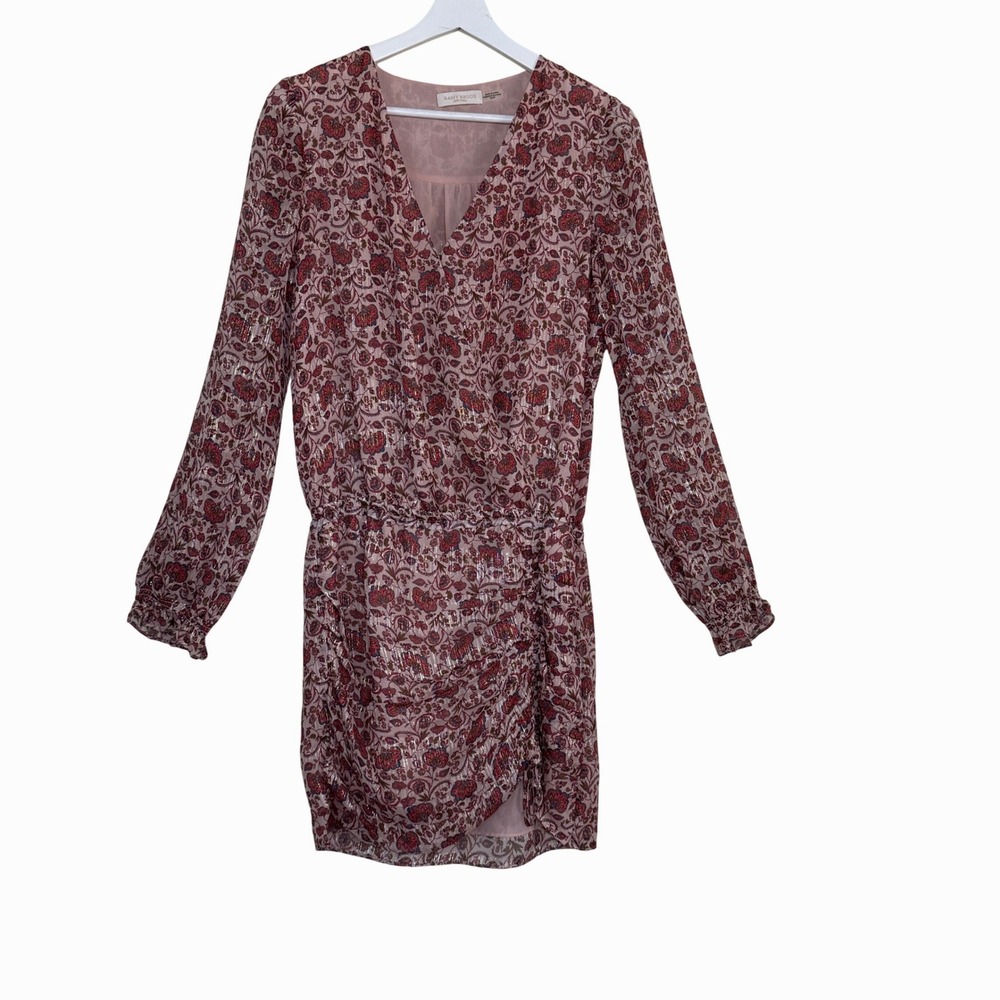 Ramy Brook Womens Silk Lurex Ruched Floral Mini Dress Boho‎ Romantic Size XS
